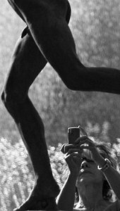 Falguire's Cockfight - weathered copy in a park, backlit against fountain, detail, by Pierre Beteille on Flickr