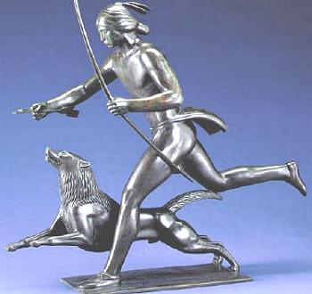 Indian Hunter with Dog by Paul Manship (left side)