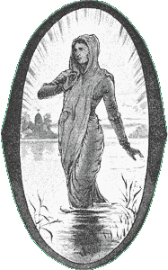Illuminated letter 'O' depicting the girl standing by the ford